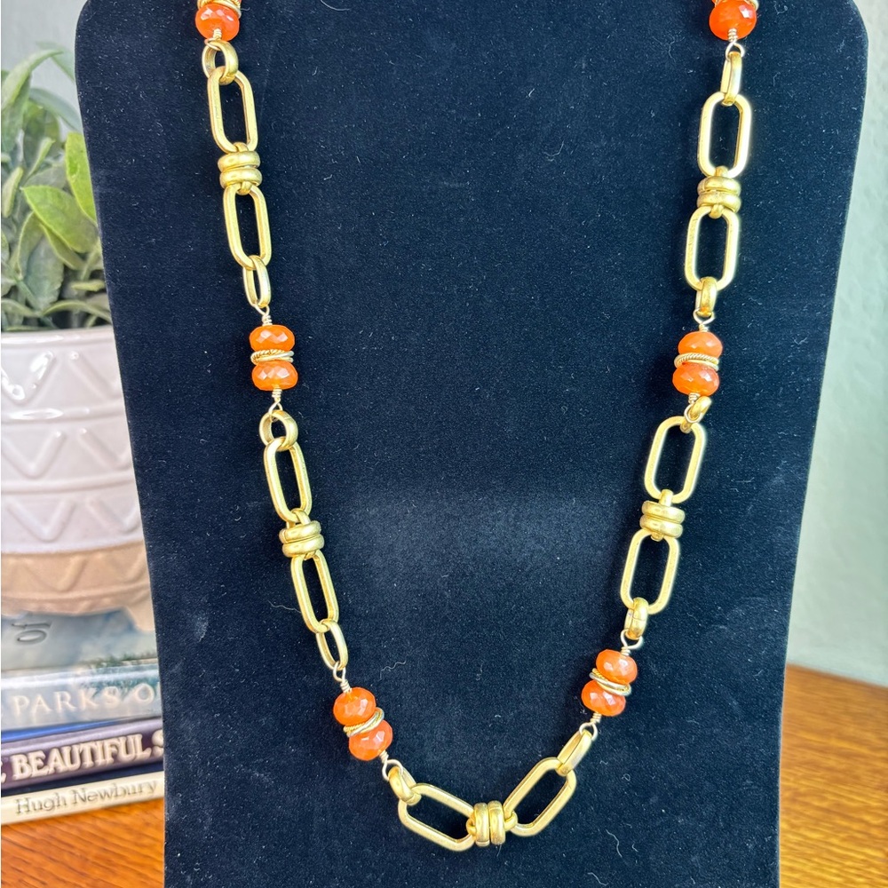 Handcrafted Gold and Orange Necklace